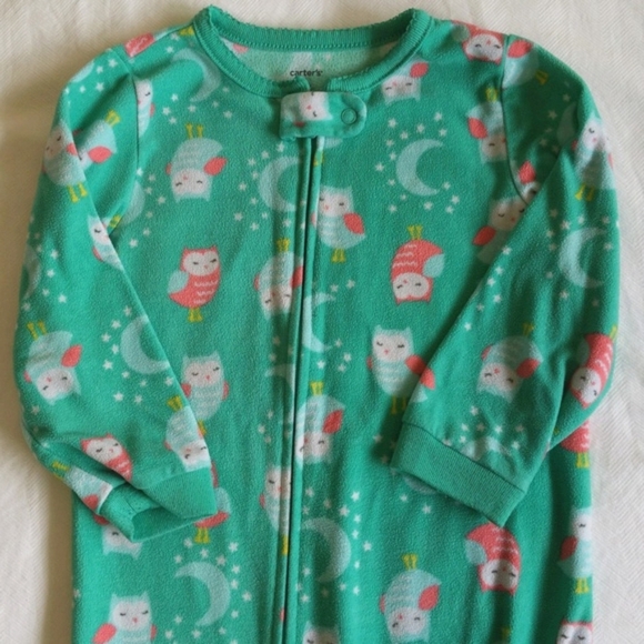 carter's teal owl fleece zipper footie sleeper pajamas 2T toddler girls - Picture 4 of 6